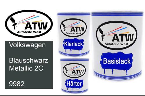 Volkswagen, Blauschwarz Metallic 2C, 9982: 1L Lackdose + 1L Klarlack + 500ml Härter - Set, von ATW Autoteile West.